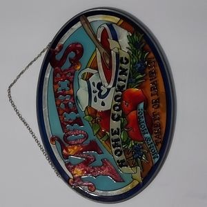 Vintage Stainglass Mothers Home Cooking Plaque w/Hanging Chain 2001. EUC